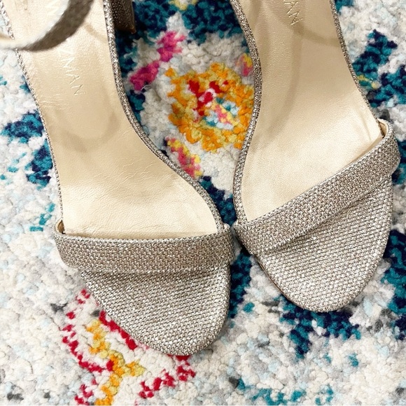 Stuart Weitzman Sandals Women's 7 Nudistcurve 75 Block Heel Gold Platino - Picture 4 of 8